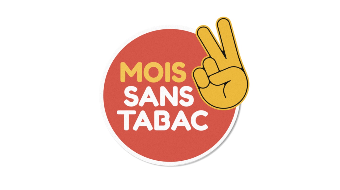 Le logo du Mois sans tabac : un disque rouge avec une main faisant OK avec deux doigts.
