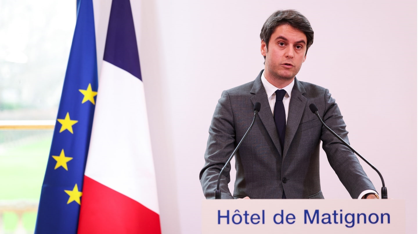 Le Premier ministre Gabriel Attal pendant sa conférence de presse à l'Hôtel de Matignon le 1er février 2024.