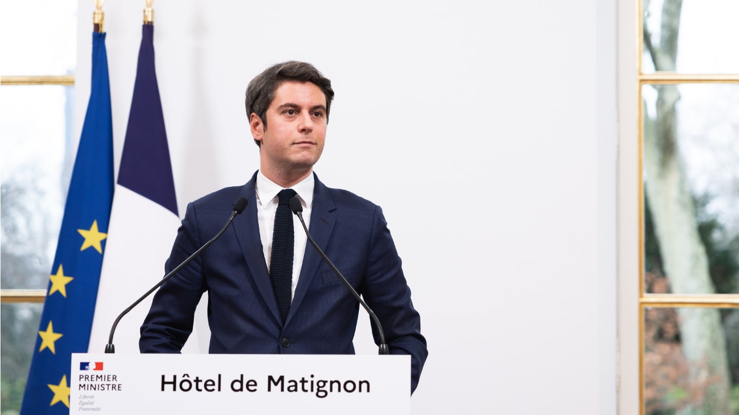 Le Premier ministre Gabriel Attal au cours de la conférence de presse à l'Hôtel de Matignon, le 21 février 2024.