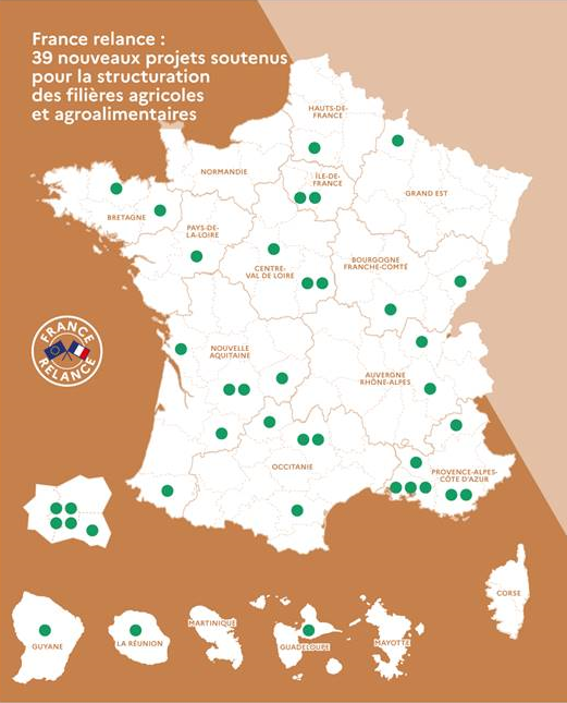 Carte des 39 projets agricoles - Métropole + outre-mer