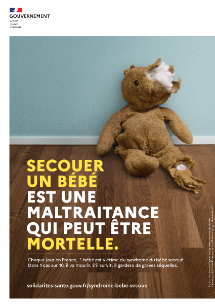 Affiche de la campagne « Secouer un bébé est une maltraitance qui peut être mortelle »