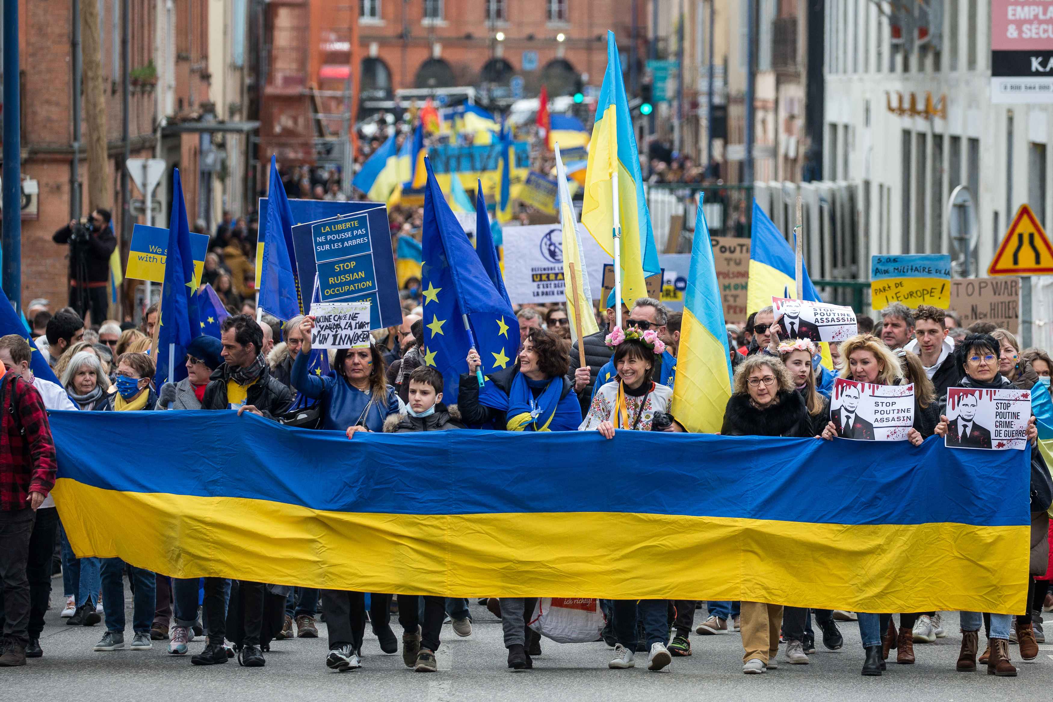 Une manifestation en soutien à l'Ukraine à Toulouse.